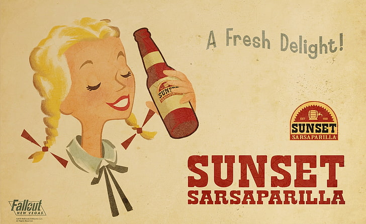 Fallout New Vegas - Sunset Sarsaparilla, Sunset Sarsaparilla poster, HD wallpaper