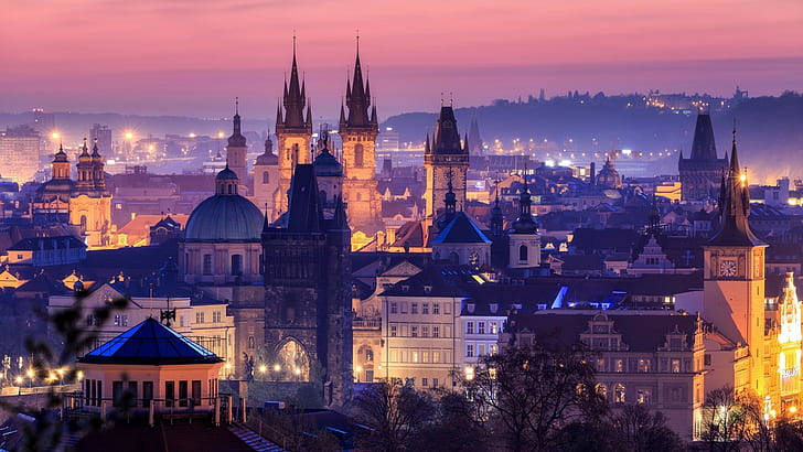 Hd Wallpaper Church Evening Cityscape Prague Building Cathedral Tower Wallpaper Flare