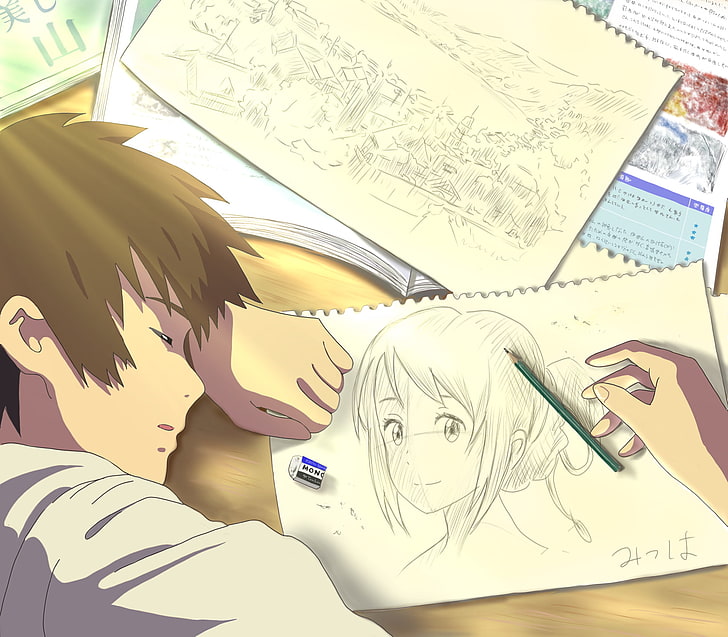 brown haired male anime character illustration, Kimi no Na Wa, HD wallpaper