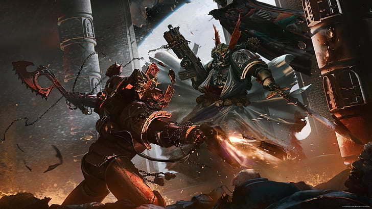 Warhammer 40, 000, fighting, Chaos Space Marine, HD wallpaper