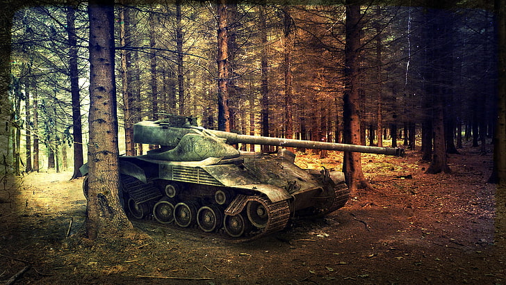 gray tank, forest, France, pine, tanks, WoT, World of Tanks, Bat Chatillon 25 t HD wallpaper