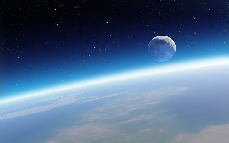 Moon Space View, space view of earth and moon, sky