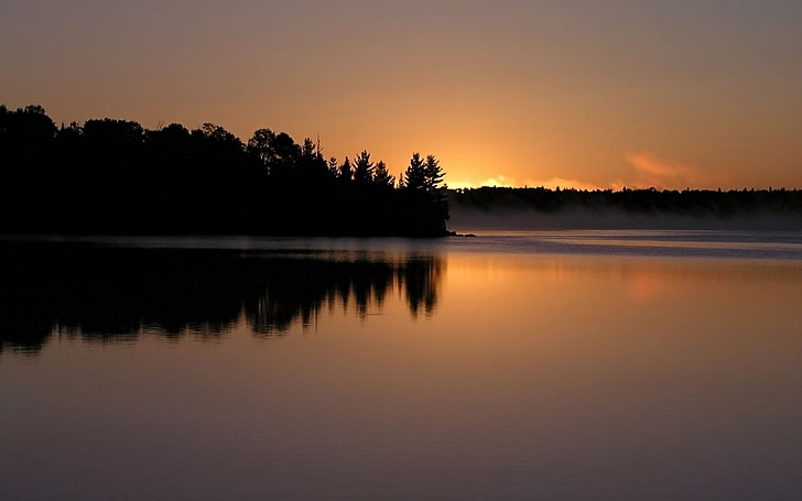 landscape, sunset, forest, lake, tranquility, tranquil scene