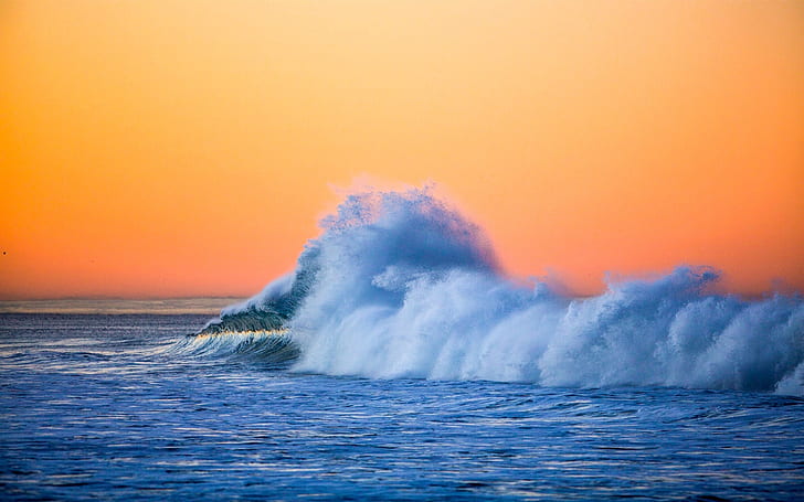 Sea, waves, splashes, dusk, HD wallpaper
