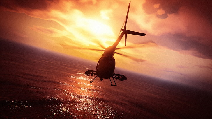 black helicopter, Grand Theft Auto V, Grand Theft Auto Online, HD wallpaper