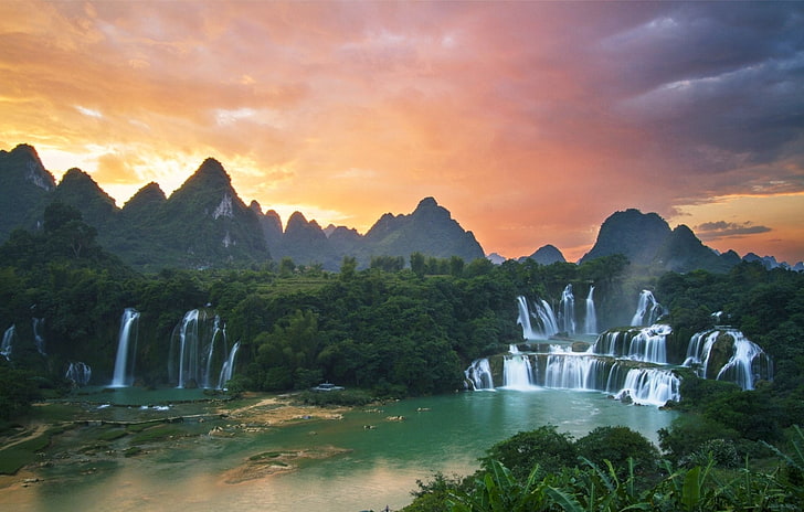 Waterfalls, Ban Gioc–Detian Falls, Guichin River, Mountain, HD wallpaper