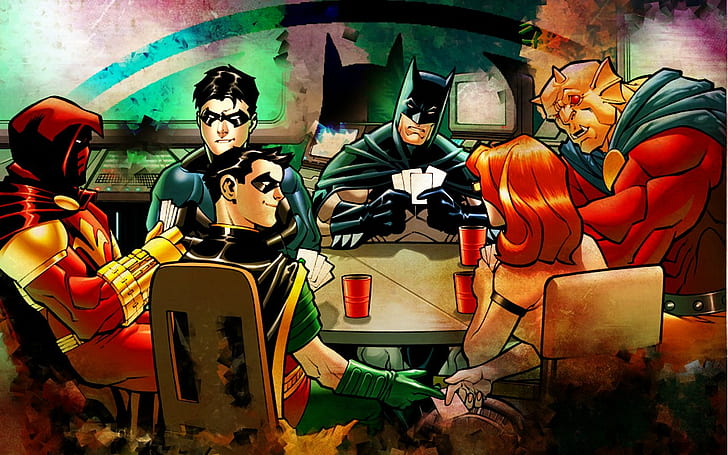 Justice League Cards Card Game Batman Robin Cheating HD, cartoon/comic