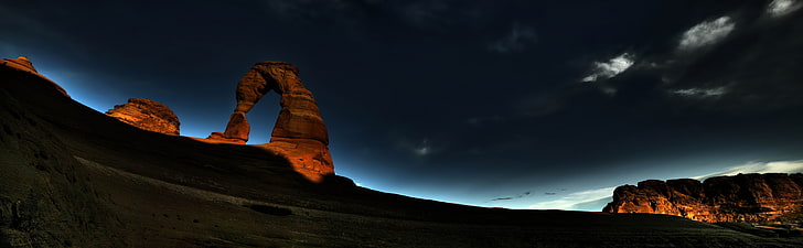 Arch Rock Night, National Park, Utah, Nature, Landscape, Panoramic, HD wallpaper