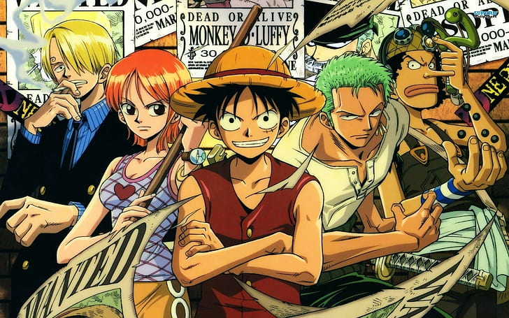 anime, Monkey D. Luffy, Nami, One Piece, Roronoa Zoro, Sanji, HD wallpaper