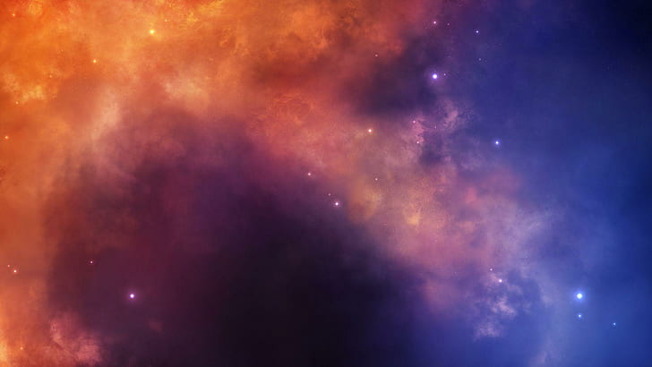 Colorful nebula, orange blue and white galaxy, space, 1920x1080