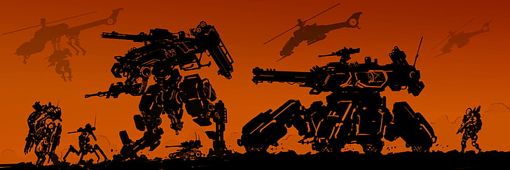 robot illustration, artwork, concept art, mech, orange, war, tank