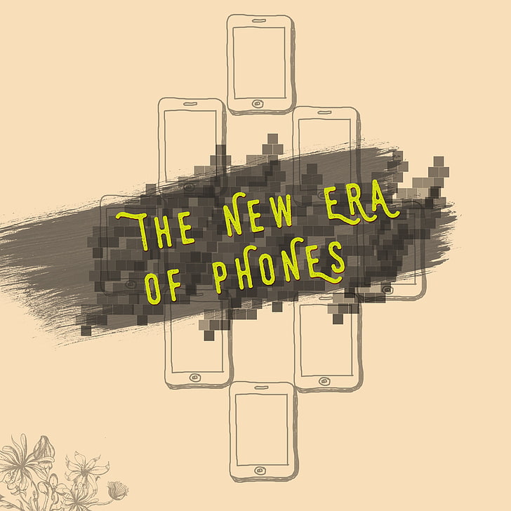 the new era of phones poster, iPhone, simple background, vintage
