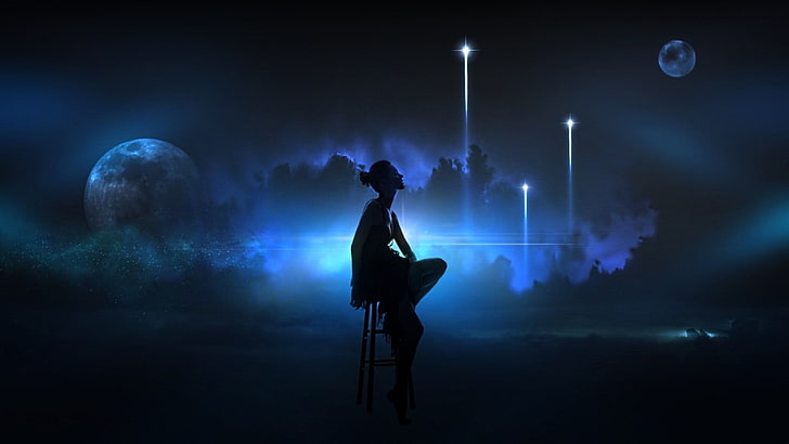 person sitting on chair, artwork, digital art, abstract, surreal, HD wallpaper