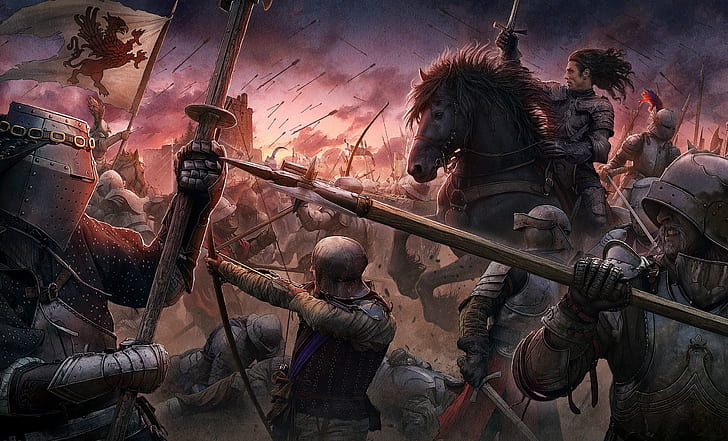 Kerem Couplets, sword, armor, war, man, ken, blade, horse, bow, HD wallpaper