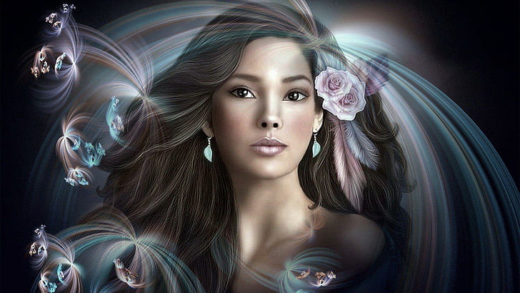 Brunettes Women Paintings Fantasy Art Artwork Roses High Quality Picture
