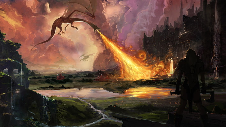 online game application poster, dragon, artwork, fantasy art, HD wallpaper