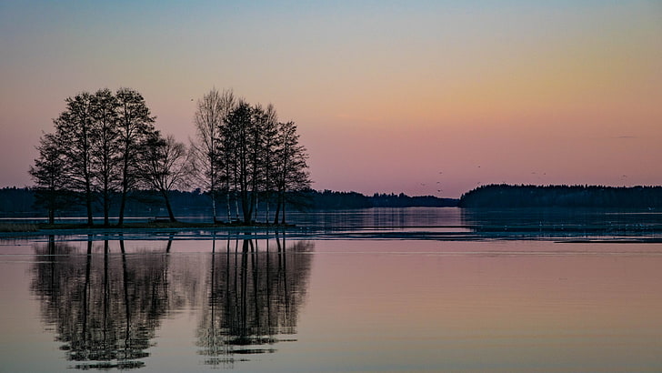 blue and white concrete building, Finland, water, lake, trees, HD wallpaper