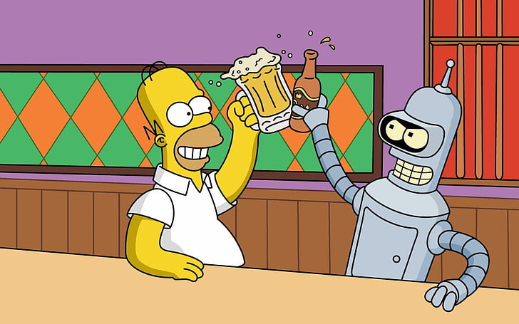 Homer Simpson, The Simpsons, Bender, cartoon, representation, HD wallpaper