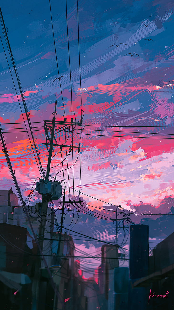 HD wallpaper: artwork, sunset, sky, urban, clouds, anime | Wallpaper Flare