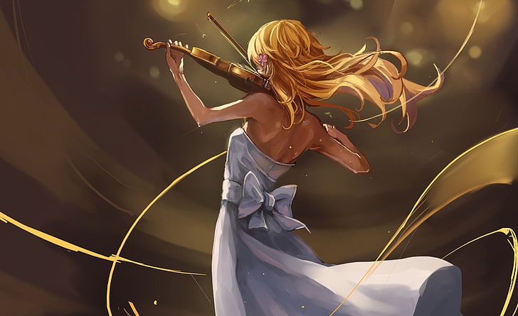woman playing violin illustration, Shigatsu wa Kimi no Uso, Miyazono Kaori