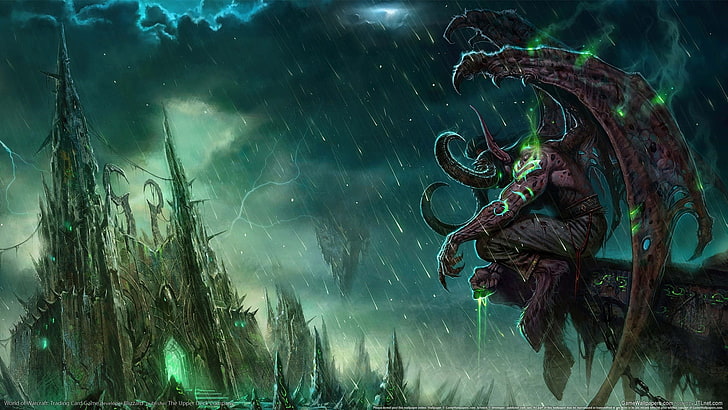 demon sitting near castle, Illidan Stormrage, World of Warcraft