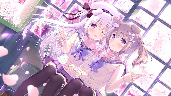 HD wallpaper: anime girls, cute, school uniform, friends, moe, indoors,  representation | Wallpaper Flare