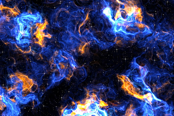 blue and black sky, stars, art, fire, background, fire - Natural Phenomenon, HD wallpaper
