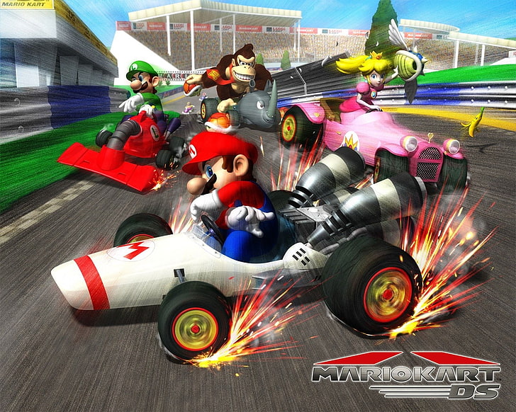 Mario, Mario Kart Ds, Donkey Kong, Luigi, Princess Peach, HD wallpaper