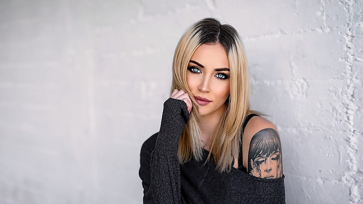 stephanie leblanc blonde blue eyes tattoo wallpaper preview