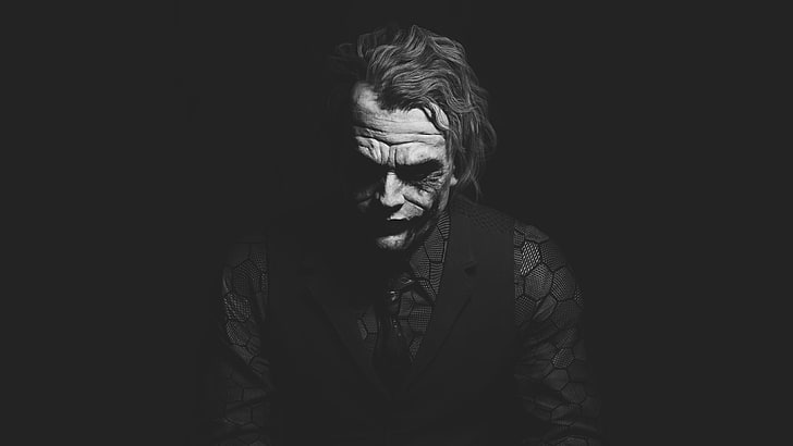 Joker wallpaper, Heath Ledger, monochrome, dark, people, men