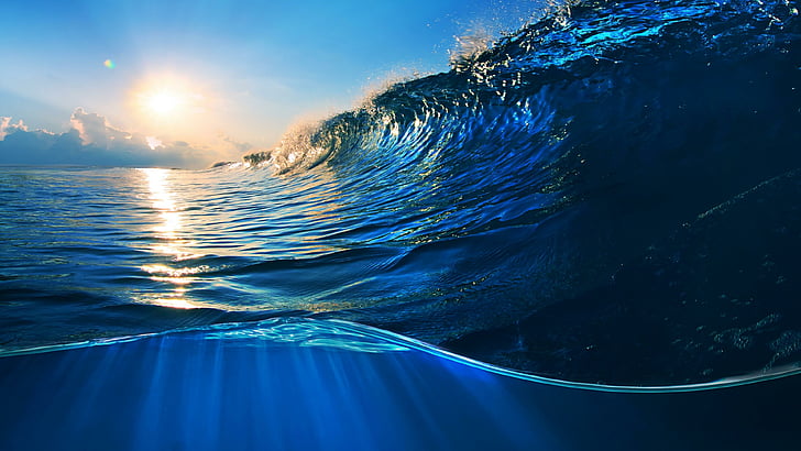 wave, sun, sky, water, HD wallpaper