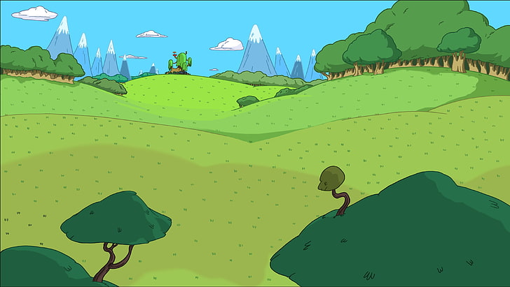green trees drawing, Adventure Time, artwork, sky, green color