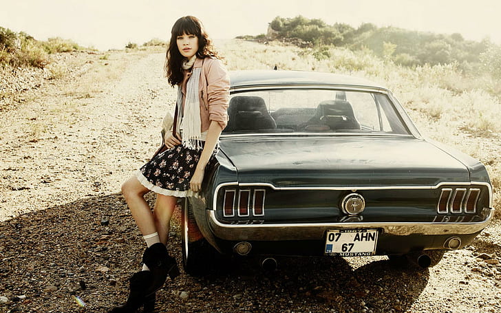 Hd Wallpaper Vintage Girl Ford Mustang Gravel Style Rear View Road 1967 Wallpaper Flare