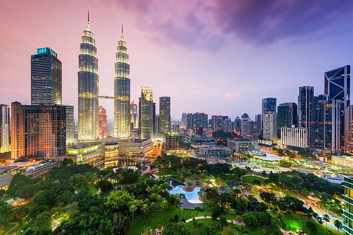 Petronas Towers, Malaysia, night, skyscrapers, megapolis, Kuala Lumpur, HD wallpaper