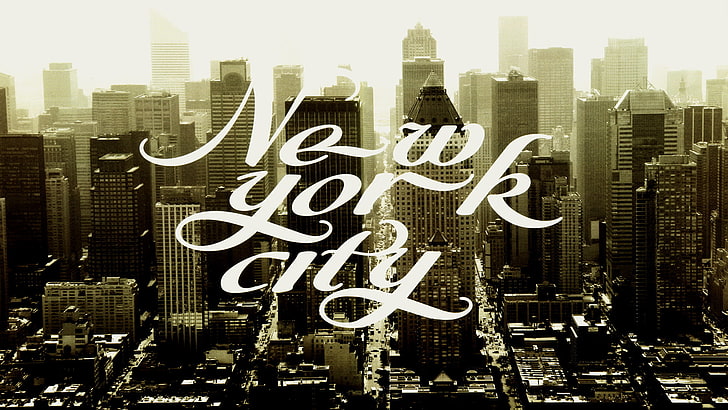 New York City cityscape photo, retro, the inscription, New York Сity, HD wallpaper