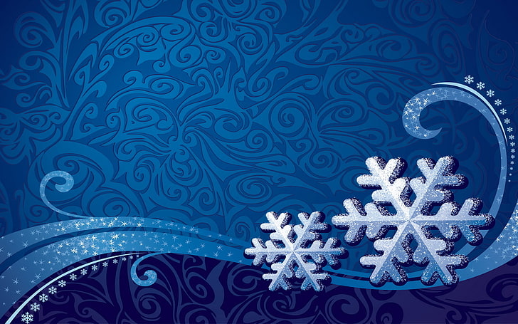 blue snowflakes wallpaper, winter, background, patterns, decoration, HD wallpaper
