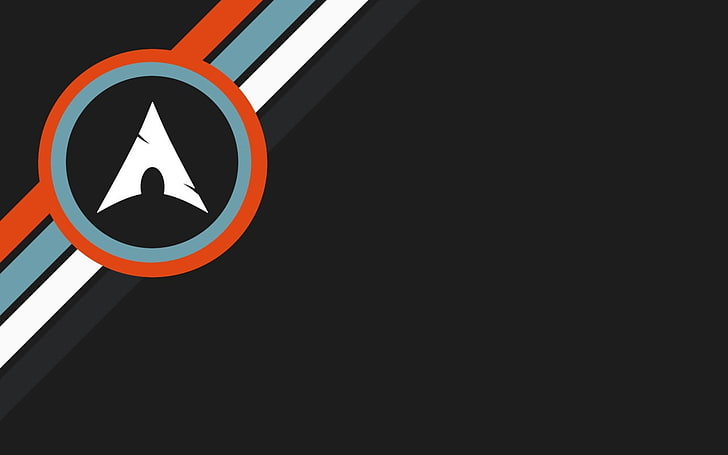 triangular white, gray, and orange logo, Linux, Arch Linux, copy space