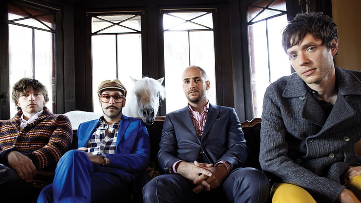 Ok go, Horse, Windows, Couch, Band, sitting, indoors, group of people, HD wallpaper