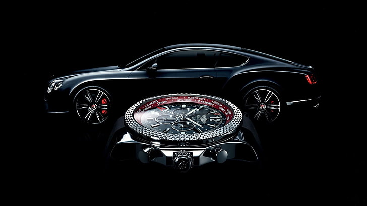 Bentley, watch, Breitling, black background, studio shot, transportation, HD wallpaper