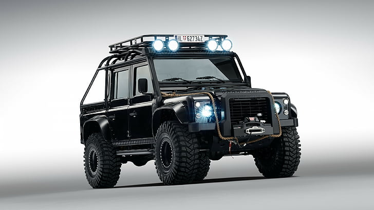 black Land Rover pickup truck, Land Rover Defender 110, 007 Spectre movie