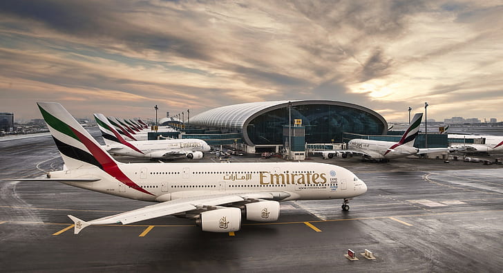 Emirates Airline, Passenger, A380, Airbus, Airport, Dubai, UAE, HD wallpaper