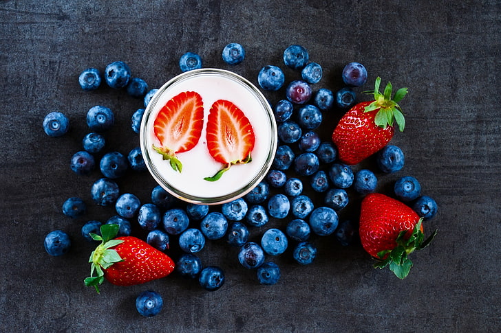 fruit, berries, food, strawberries, blueberries, healthy eating, HD wallpaper