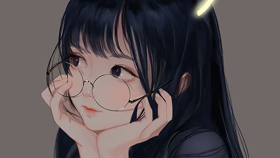 HD wallpaper: anime, anime girls, glasses, black hair, long hair, black eyes  | Wallpaper Flare
