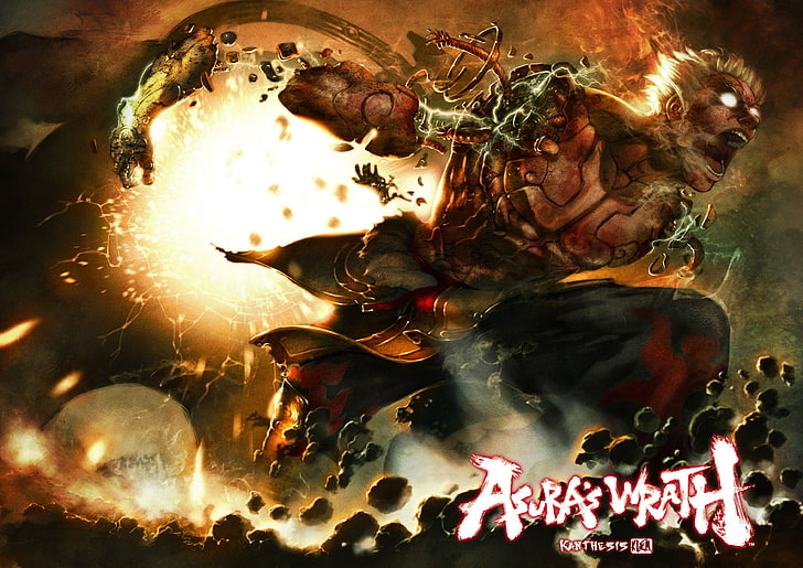 Asura's Wrath digital wallpaper, video games, no people, text, HD wallpaper