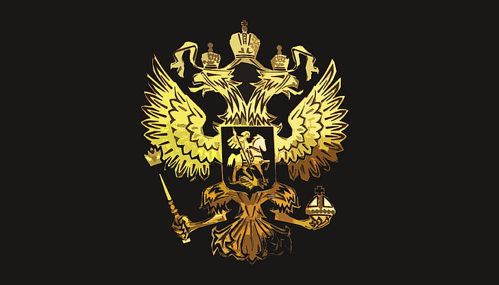 gold-colored griffon logo, Black, Eagle, Background, Coat of arms