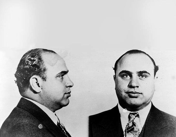 grayscale photo of man in coat, Al Capone, portrait, headshot