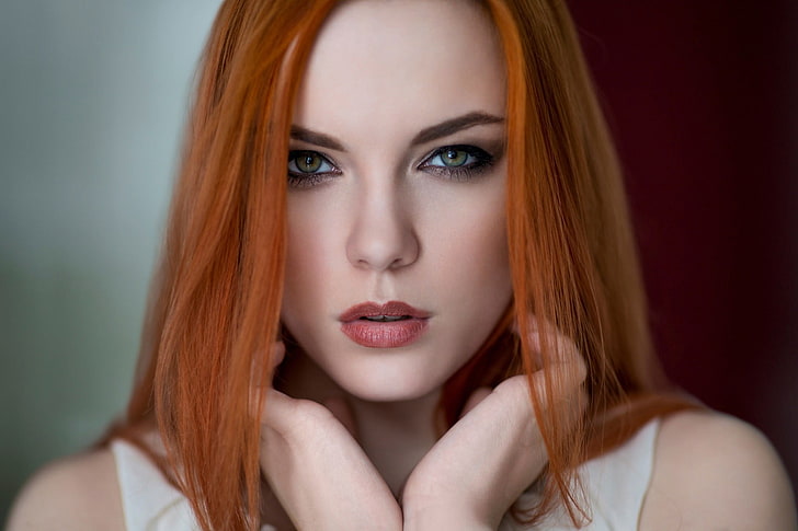 woman's face, Zara Axeronias, model, women, portrait, redhead, HD wallpaper