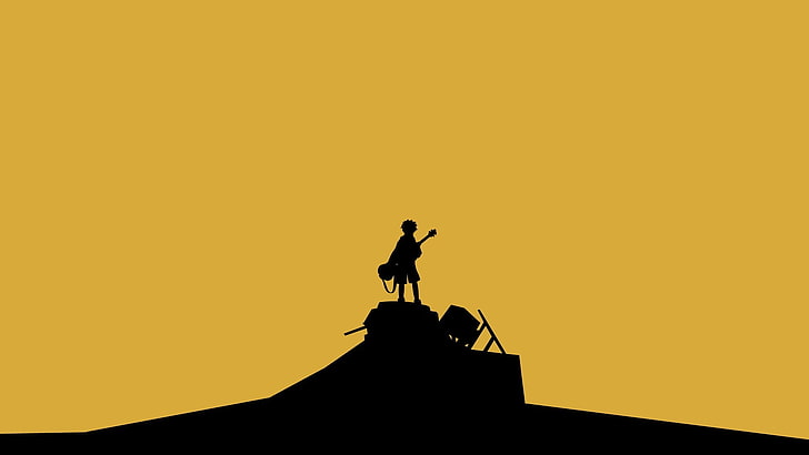 FLCL, silhouette, copy space, sky, sunset, nature, architecture, HD wallpaper