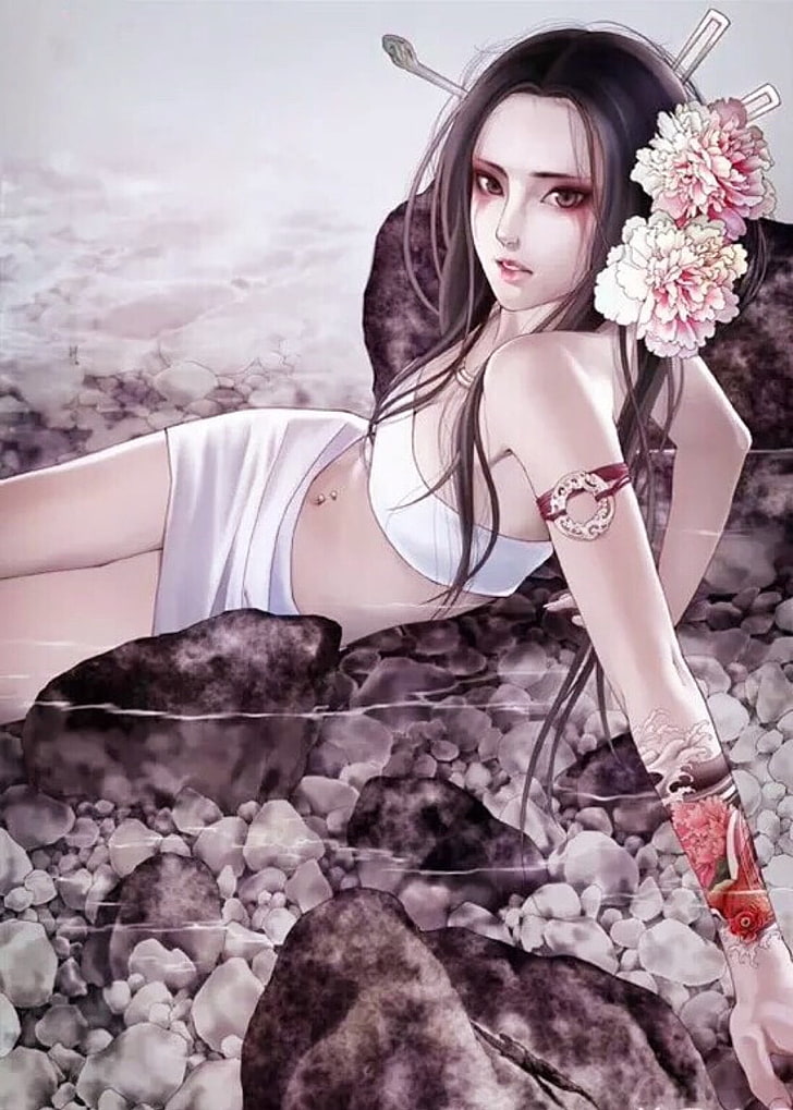 anime girls, Zhang Xiao Bai, tattoo, women, adult, one person, HD wallpaper