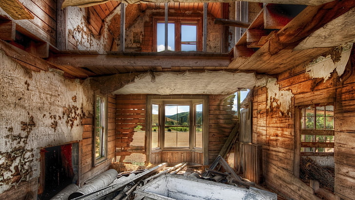 HDR, indoors, ruin, window, architecture, abandoned, built structure